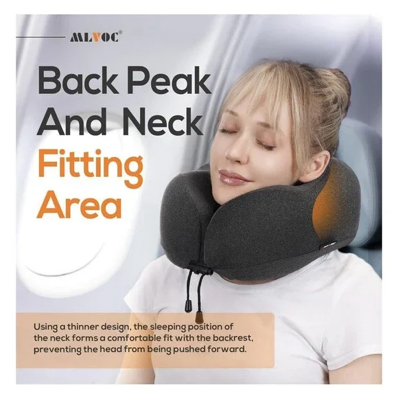Memory Foam Neck Pillow Travel Kit w/ Eye Mask, Earplugs & Bag – Black - Picture 5 of 8